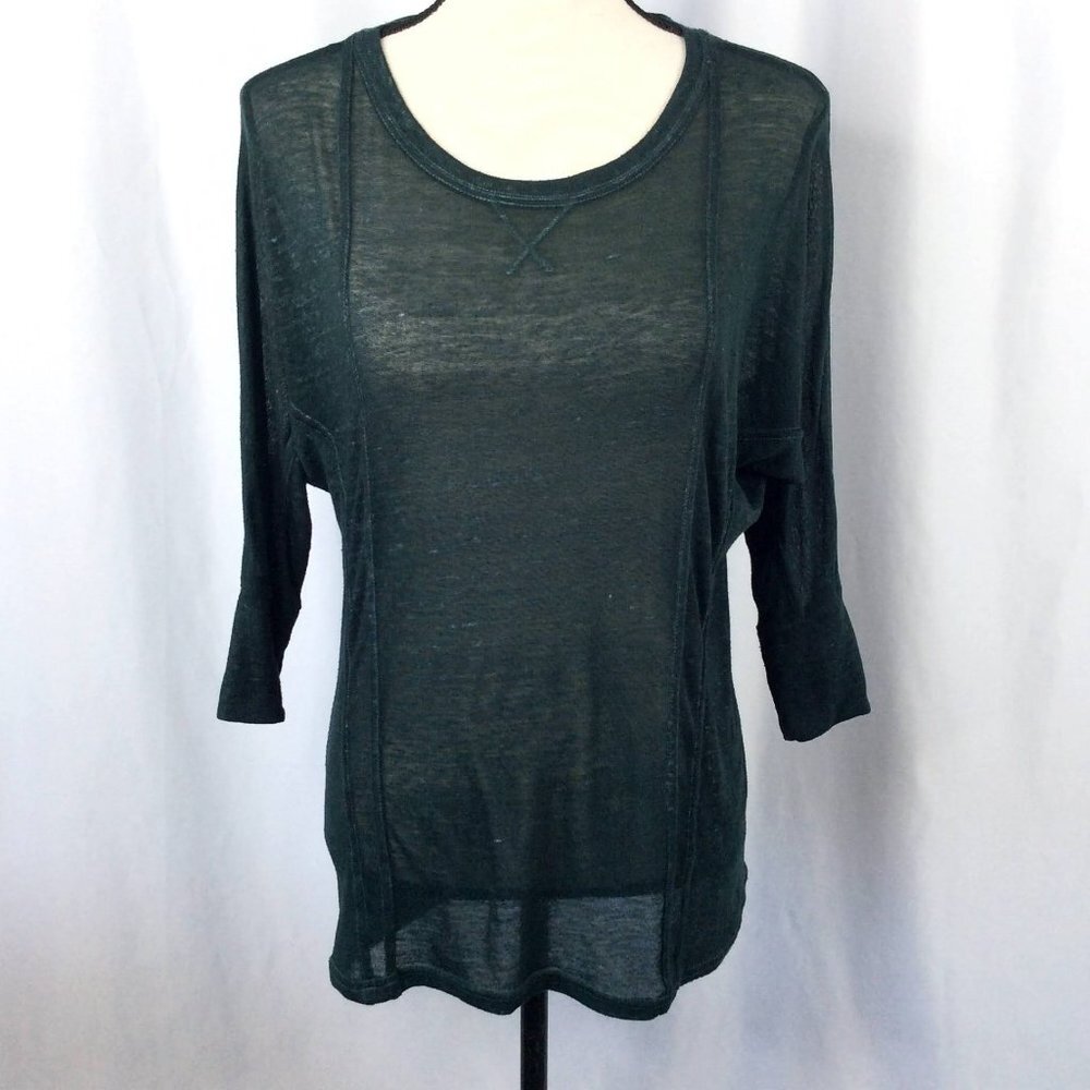 Lucky Lotus Brand Top Women‎ Size XS 3/4 Sleeve Sheer T-Shirt Emerald Green